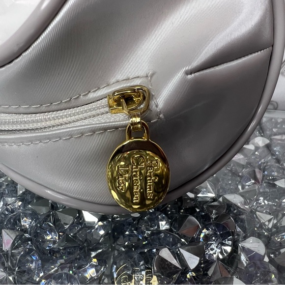 Christian dior makeup bag small white stripe shimmer pattern grey gold hardware - Picture 9 of 9